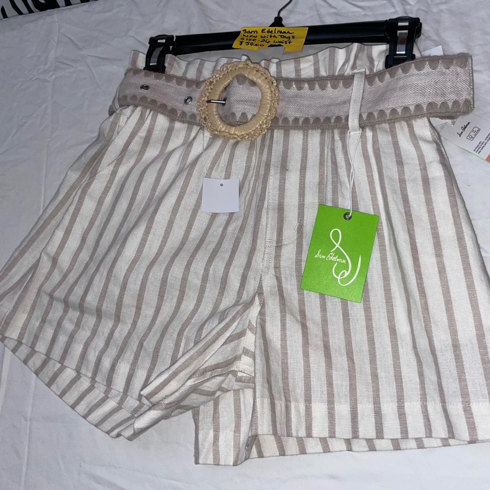 Sam Edelman Tan and White Bermuda Shorts with Belt